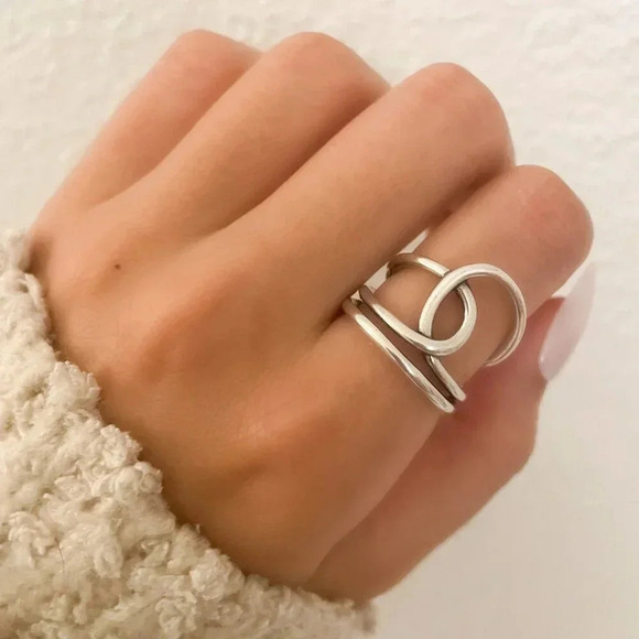 925 Sterling Silver Big Knot Statement Ring Dainty Adjustable Ring Twist Ring - Picture 1 of 10